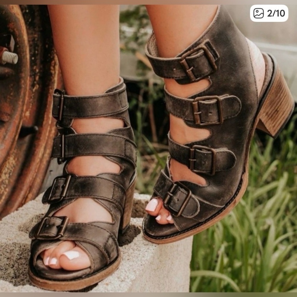 Freebird Quail Leather Strappy Buckle Distressed Sandal Shoes Brown 7